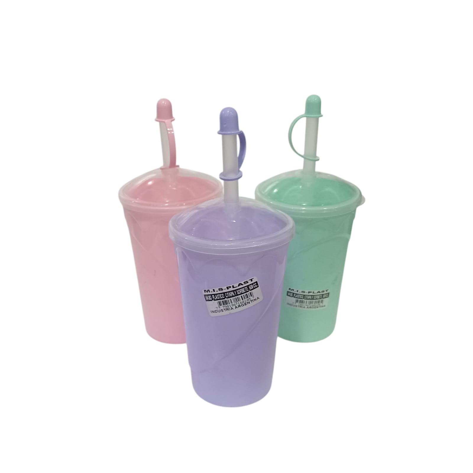 VASO PLASTICO CON TAPA Y SORBETE 500CC